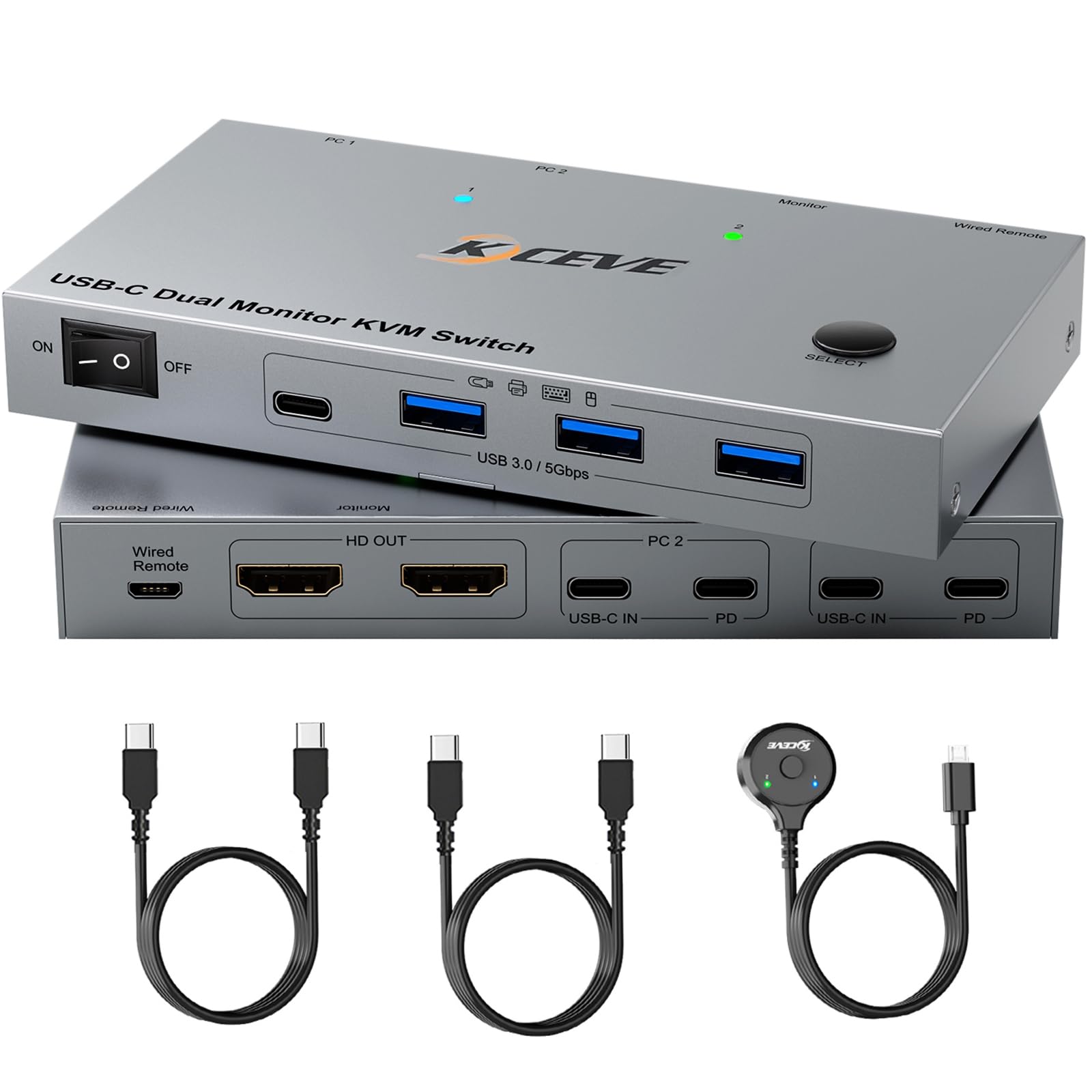 USB C KVM Switch 4K@60Hz, Dual Monitor KVM Switch for 2 Lapt