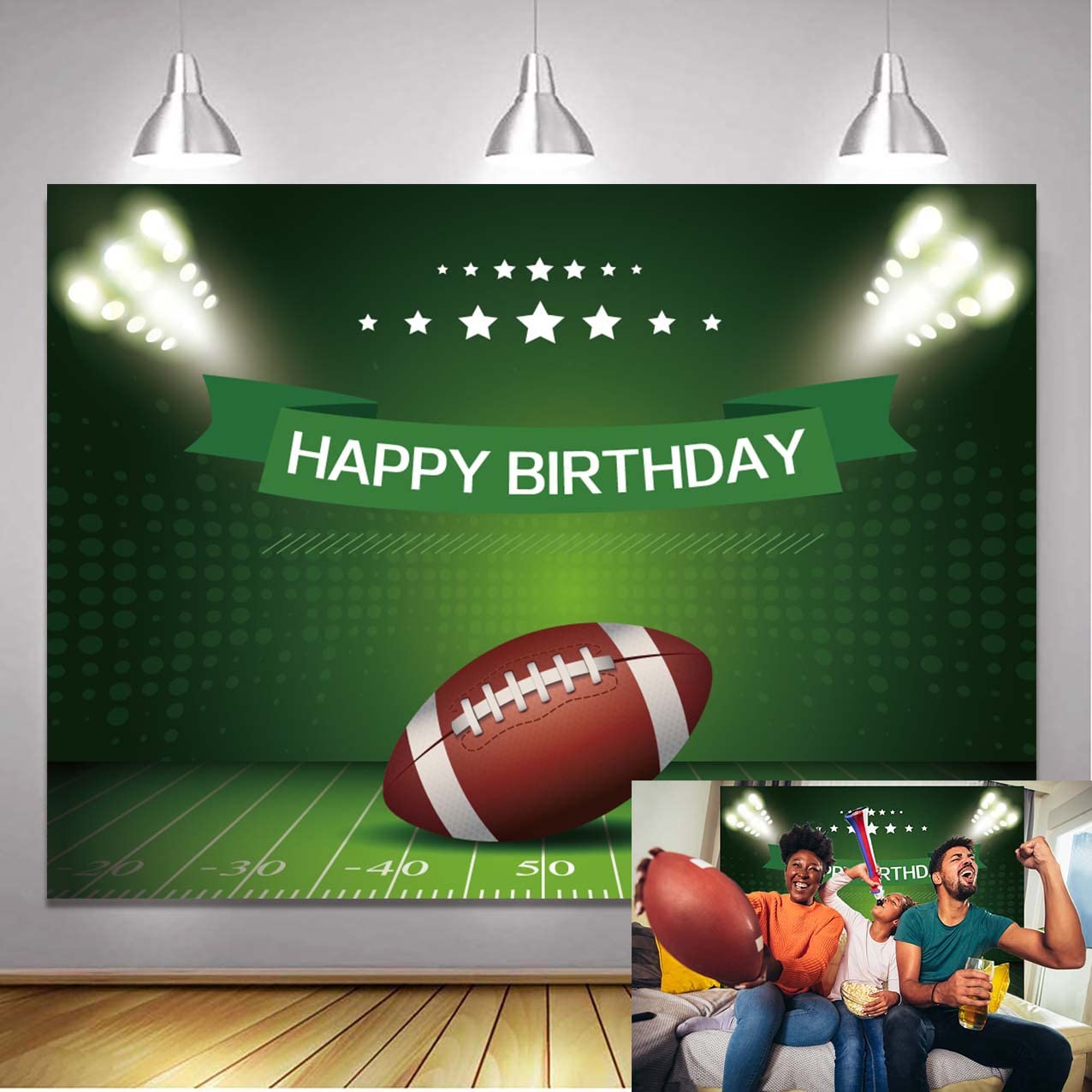 Photo 1 of Football Field Party Backdrop Football Sport Game Boys Bday Rugby Field Photography Background Fantasy American Football Birthday Party Decoration (7x5FT)