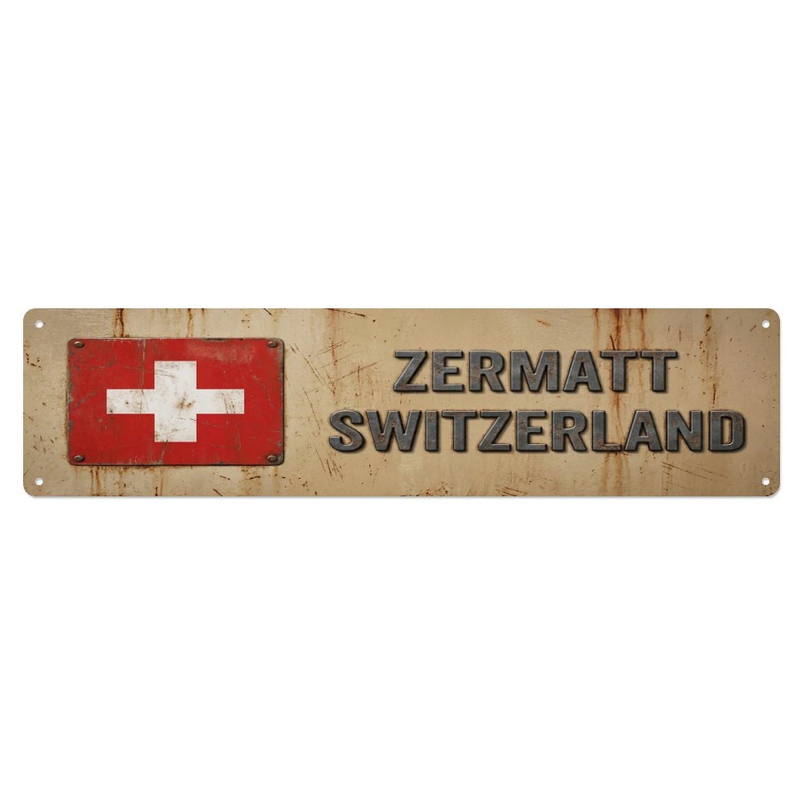 Vintage Zermatt Switzerland Flag Decor Rustic Travel Metal Tin Sign