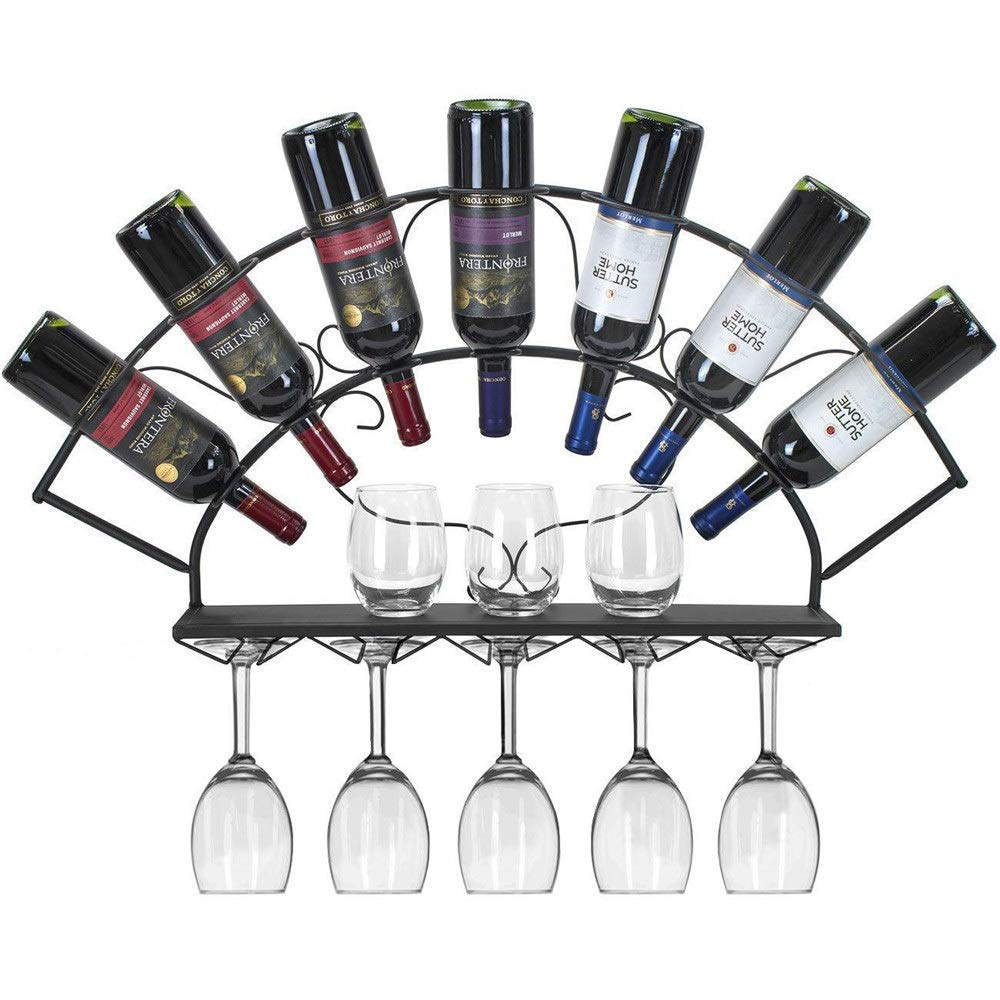 Étagère à vin murale style français élégant en métal pour bouteilles et verres