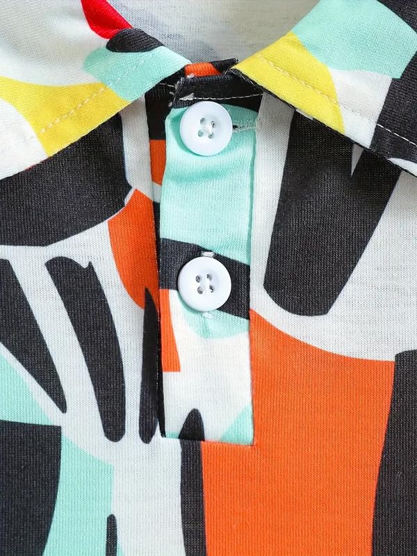 Image of Kids Easter Pattern Multi-Colored Printed Short Sleeve Button-Up Polo Shirt for Boy