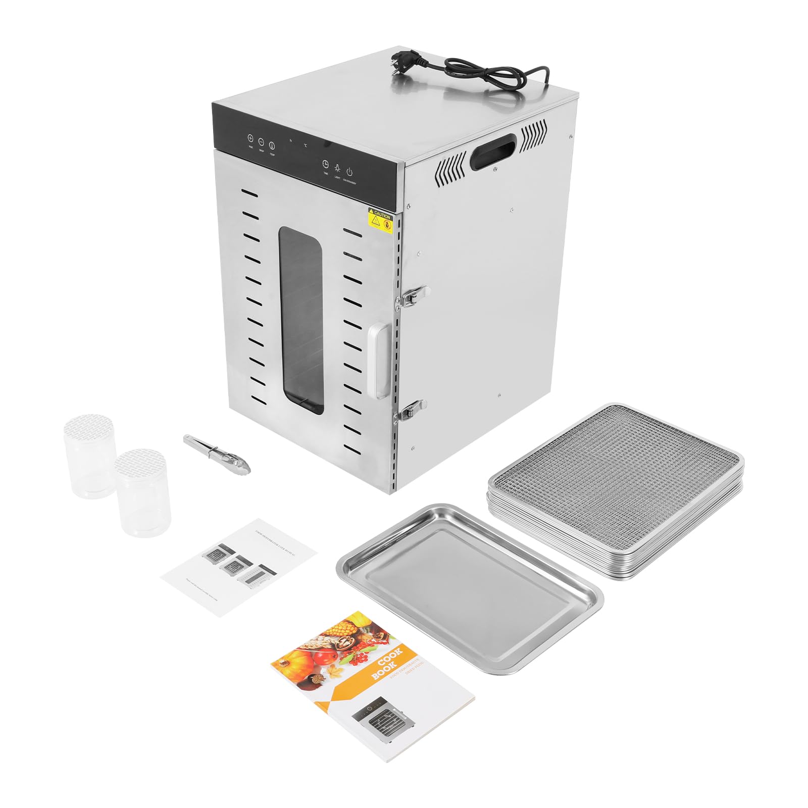 Essiccatore per alimenti in acciaio inox, 1350 W, 16 ripiani, con pannello touch, circolazione dell'aria calda orizzontale, protezione contro il surriscaldamento, essiccatore per casa, caffetteria