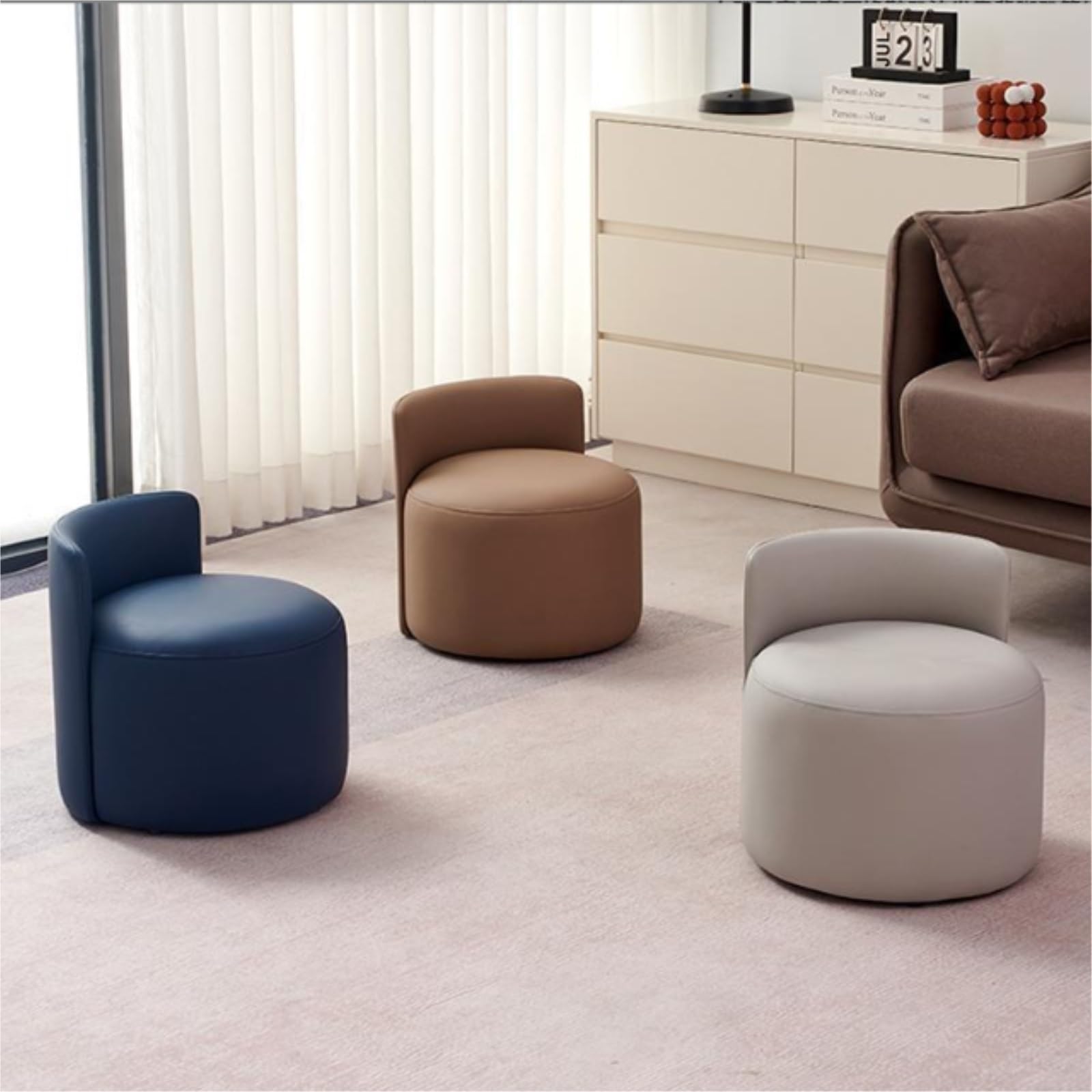Pouf Poggiapiedi Sgabello Poggiapiedi con Schienale, Panca for Scarpe, Sedia Bassa Rotonda, Imbottitura Spessa Accessorio per Casa(Blue)