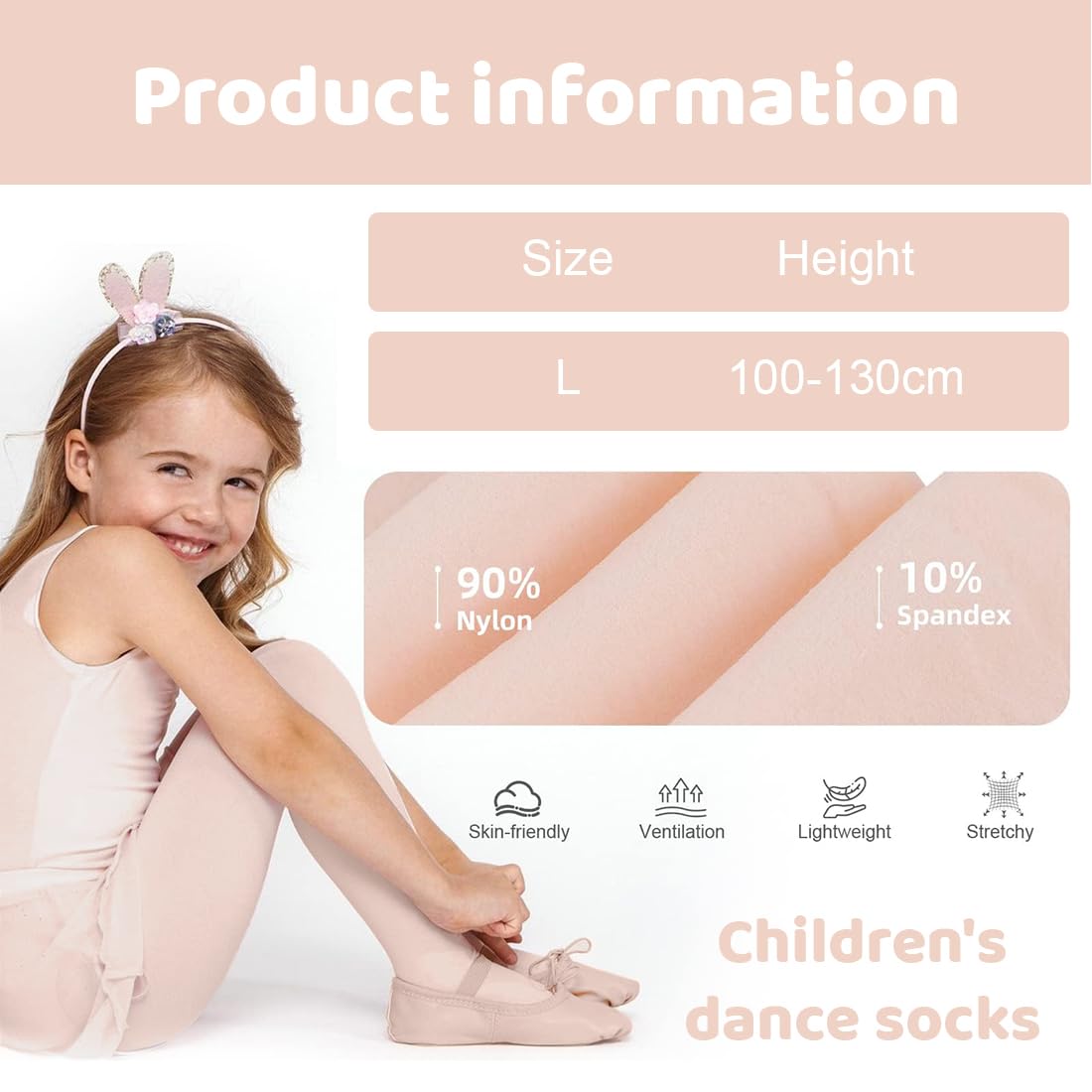 Medias de ballet 80D elásticas transpirables para niñas pequeñas Rosa nude