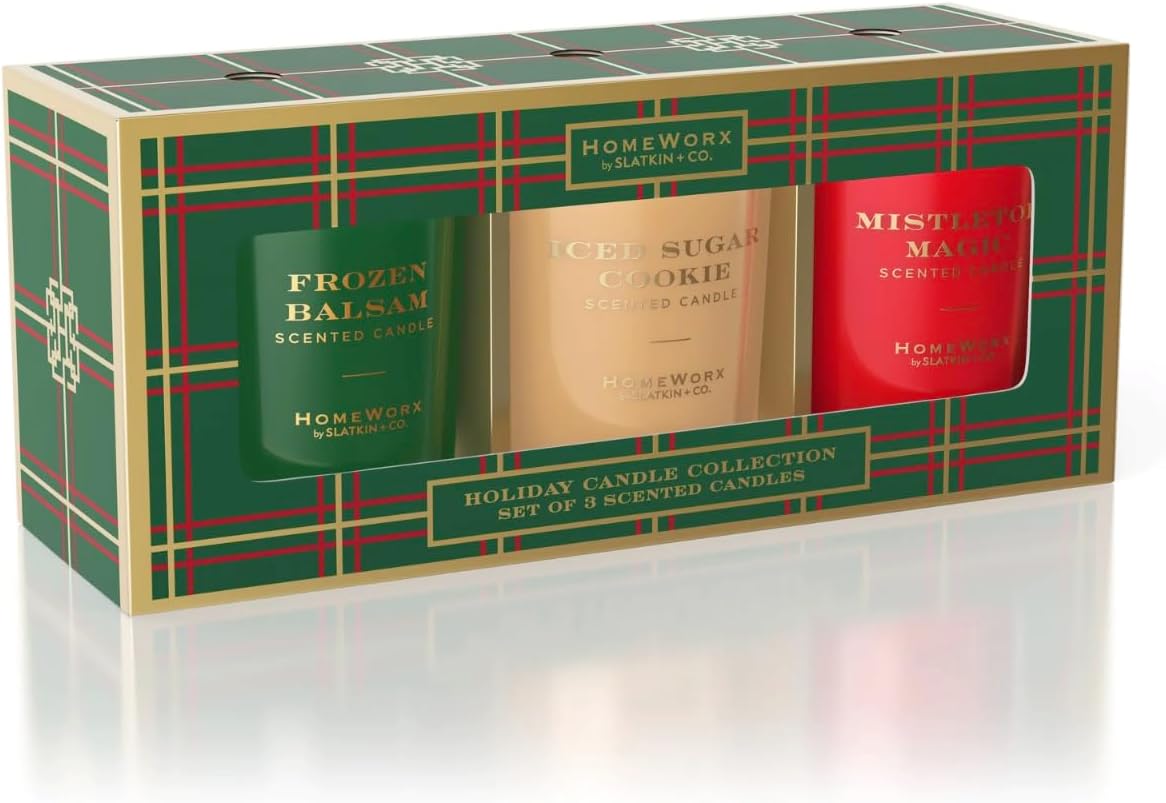 HomeWorx by Slatkin + Co Macaron Gift Set of 3-3 oz Candles -Peppermint Snowdrop, Vanilla Bean Macaron, Pistachio Macaron