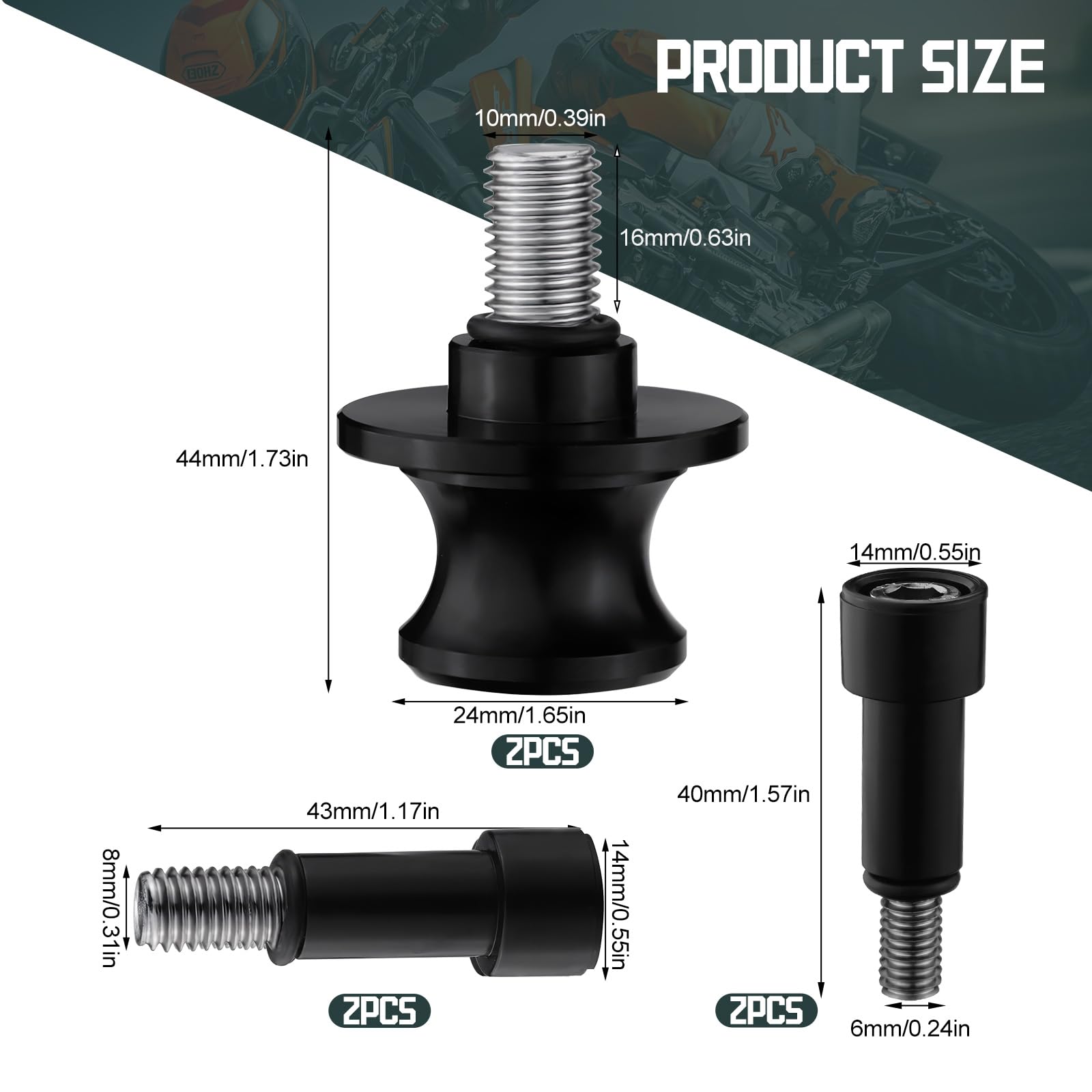 LPZMPZ Brazo Oscilante Motocicleta Universal Diabolos para los Caballetes Traseros de Moto, Soporte de Deslizadores Moto, Carrete de Brazo Oscilante M6 M8 M10 (Negro)