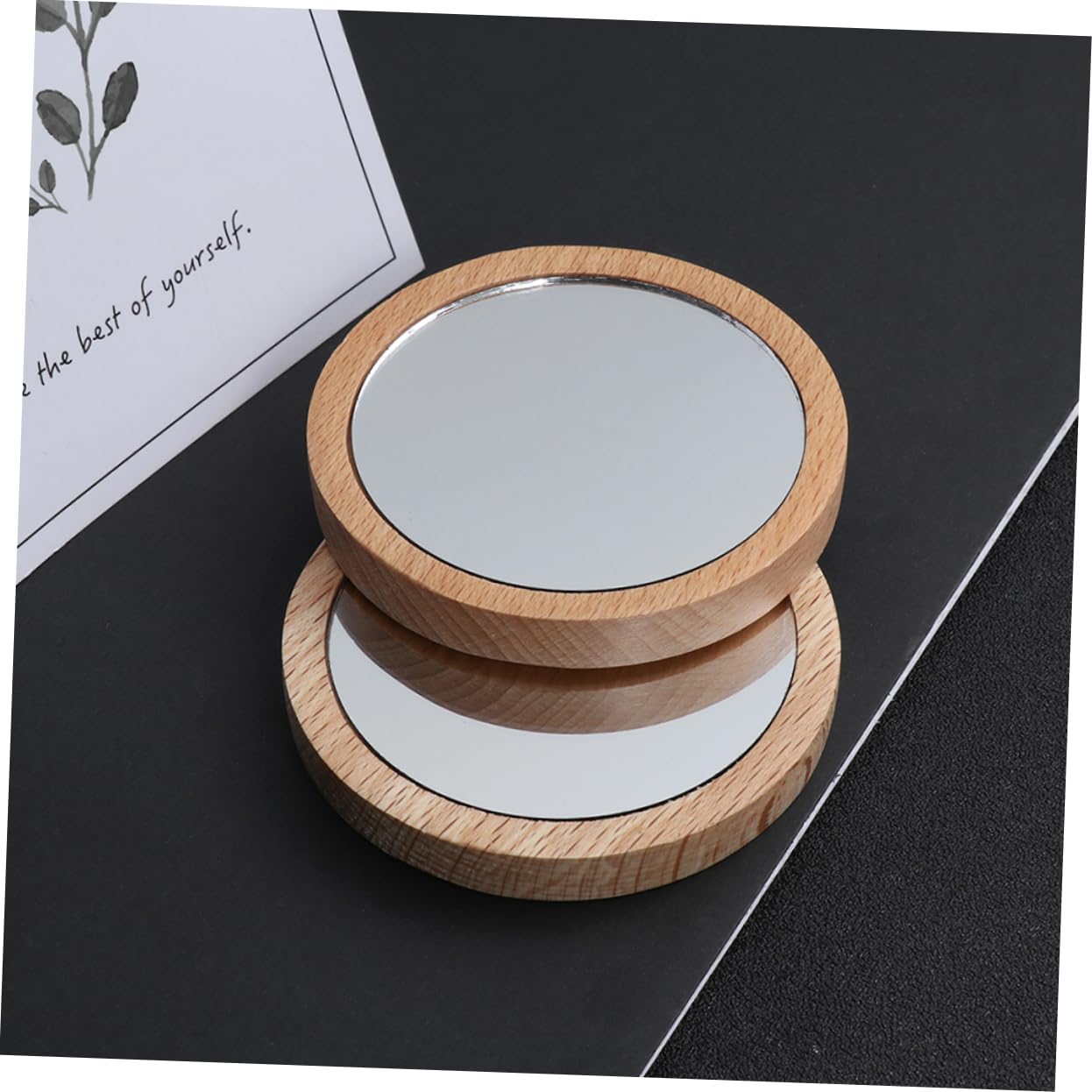 Healeved 2 Set Da 7 5 Cm Mini Specchio Per Il Trucco Compatto in Legno E Portatile Leggero Per Cosmetici Da Donna 3 Pezzi * 2