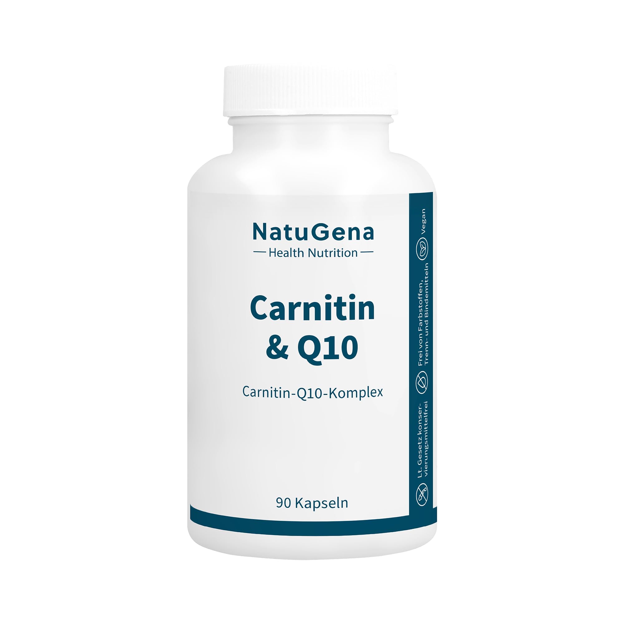 NatuGena Carnitin & Q10, L-Carnitin, fördert die Muskelfunktion und Energeistoffwechsel, 90 Kapseln (1 Monats Packung)