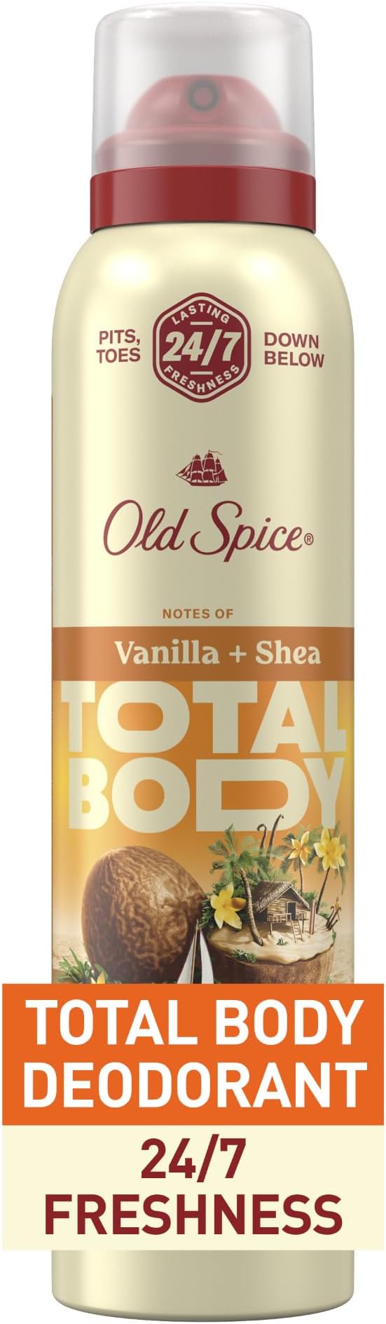 - Old Spice Whole Body Deodorant Spray for Men, Aluminum Free, Vanilla + Shea Scent, 24/7 Odor Protection, 24/7 Lasting Freshness, Dermatologist Tested, Gentle on Skin, Safe to Use All Over, 3.5 oz