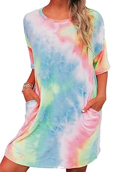 MOUSYA Women Tie Dye Dress Short Sleeve T Shirt Dress Summer