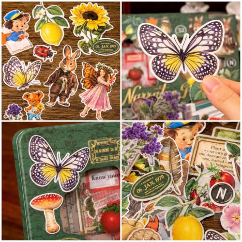 Image of FunBlast Self Adhesive 640Pcs /100 Sheets, Vintage Nature Stickers, Retro Decorative Sticker's for Scrapbook, Sticker's for Project, Japanese Style Sticker Set, Journals, Scrapbooking (Multicolor)