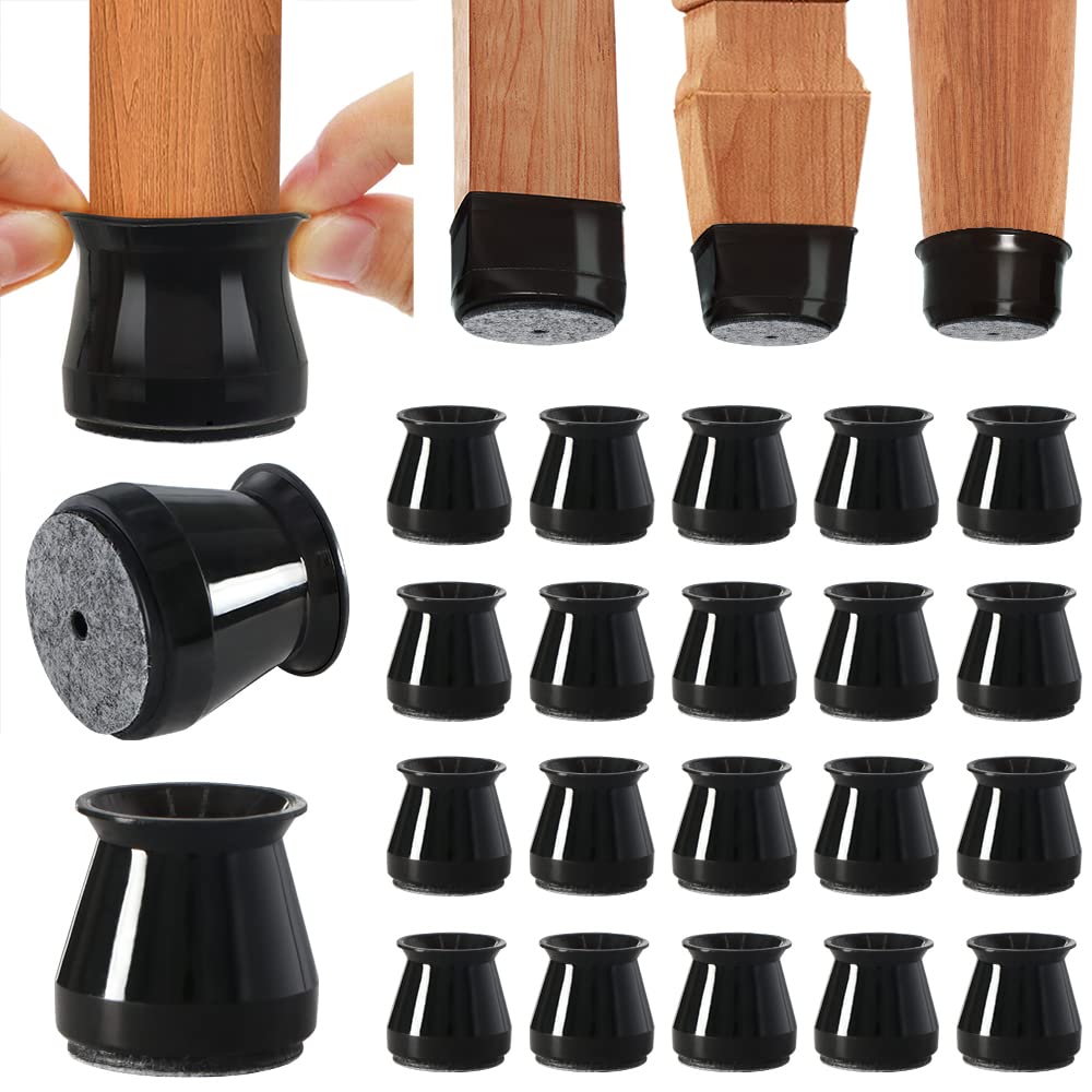 BUMACO Chair Leg Floor Protectors Chair Leg Protectors for Hardwood Floors Silicone Pads Covers to Protect Floors (Black-20 Pcs, Universal S (0.9"-1.29")