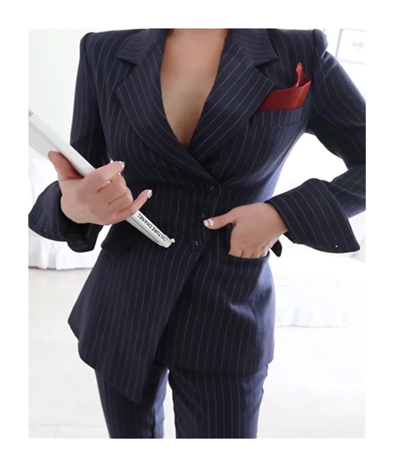 Conjuntos Formales de 2 Piezas for Oficina, Elegantes, for Mujer, con Temperamento a Rayas, un Solo Pecho, Pantalones y Abrigos para Negocios, Trabajo, Oficina, Formal
