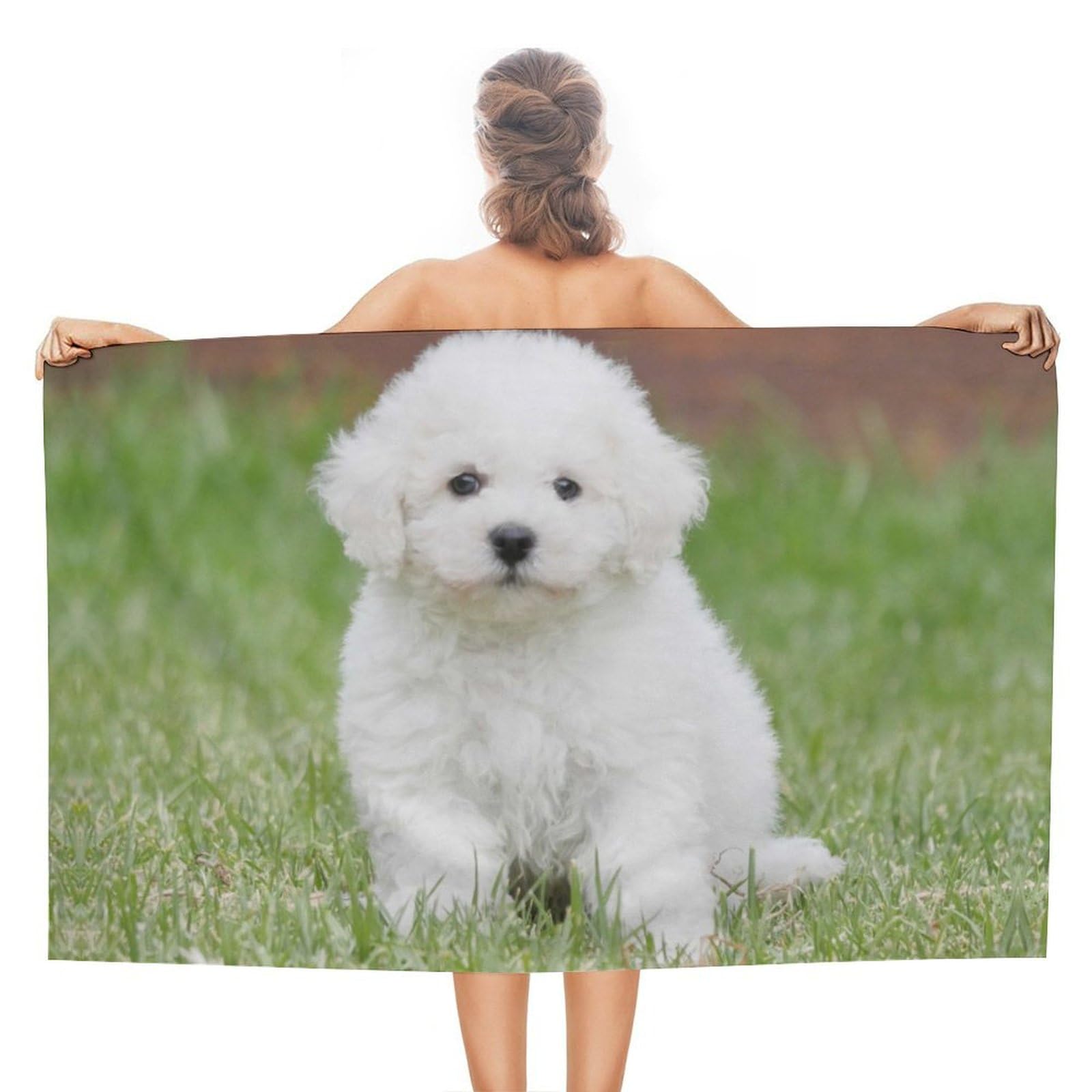 LEDFCVSU Beach Towel, Bichon Frise Dog Bath Towel, Absorbent Towel for Swimming, Sports, Travel