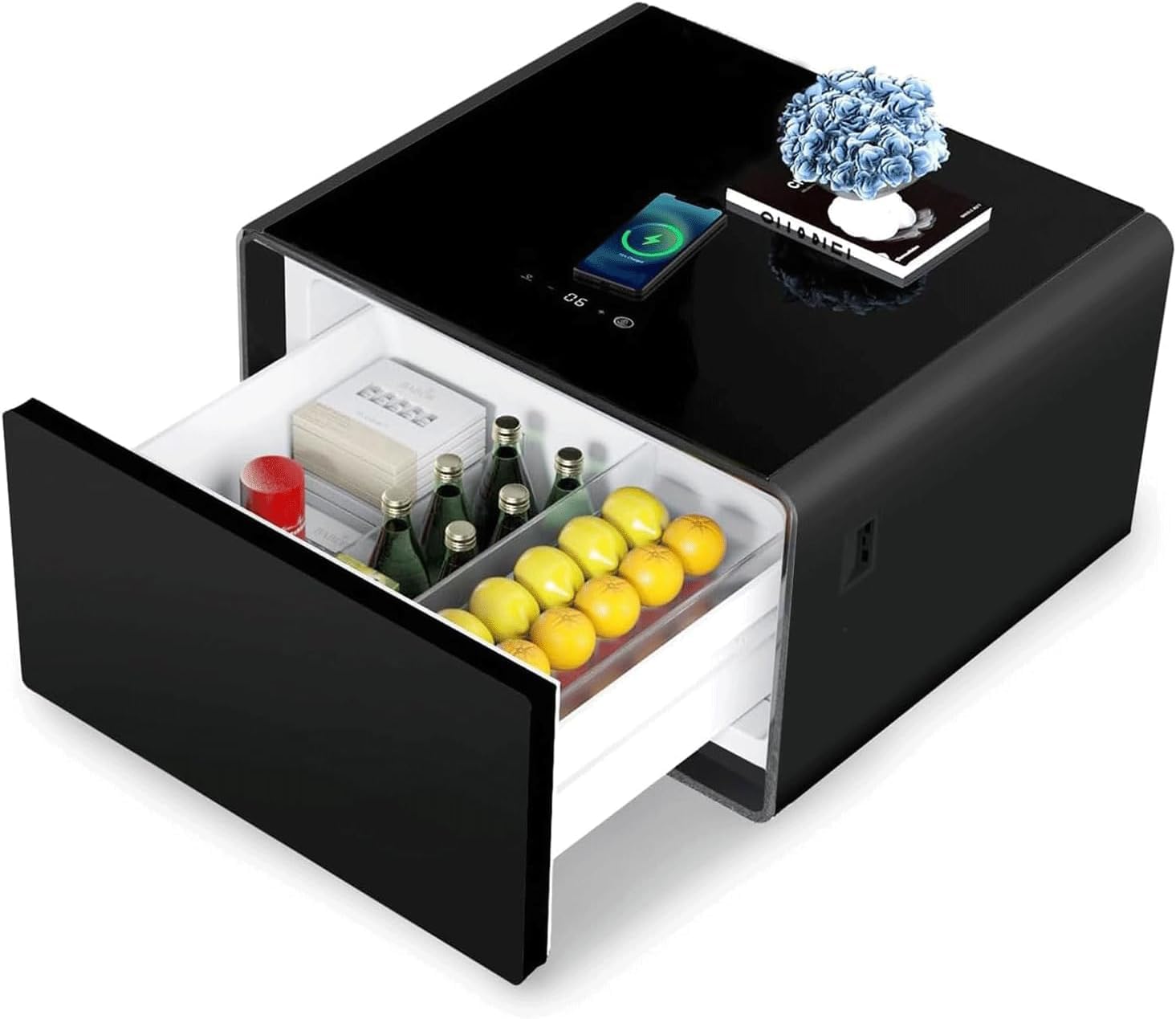 Table de chevet intelligente avec réfrigérateur intégré et chargement sans fil – Table de chevet pour chambre à coucher