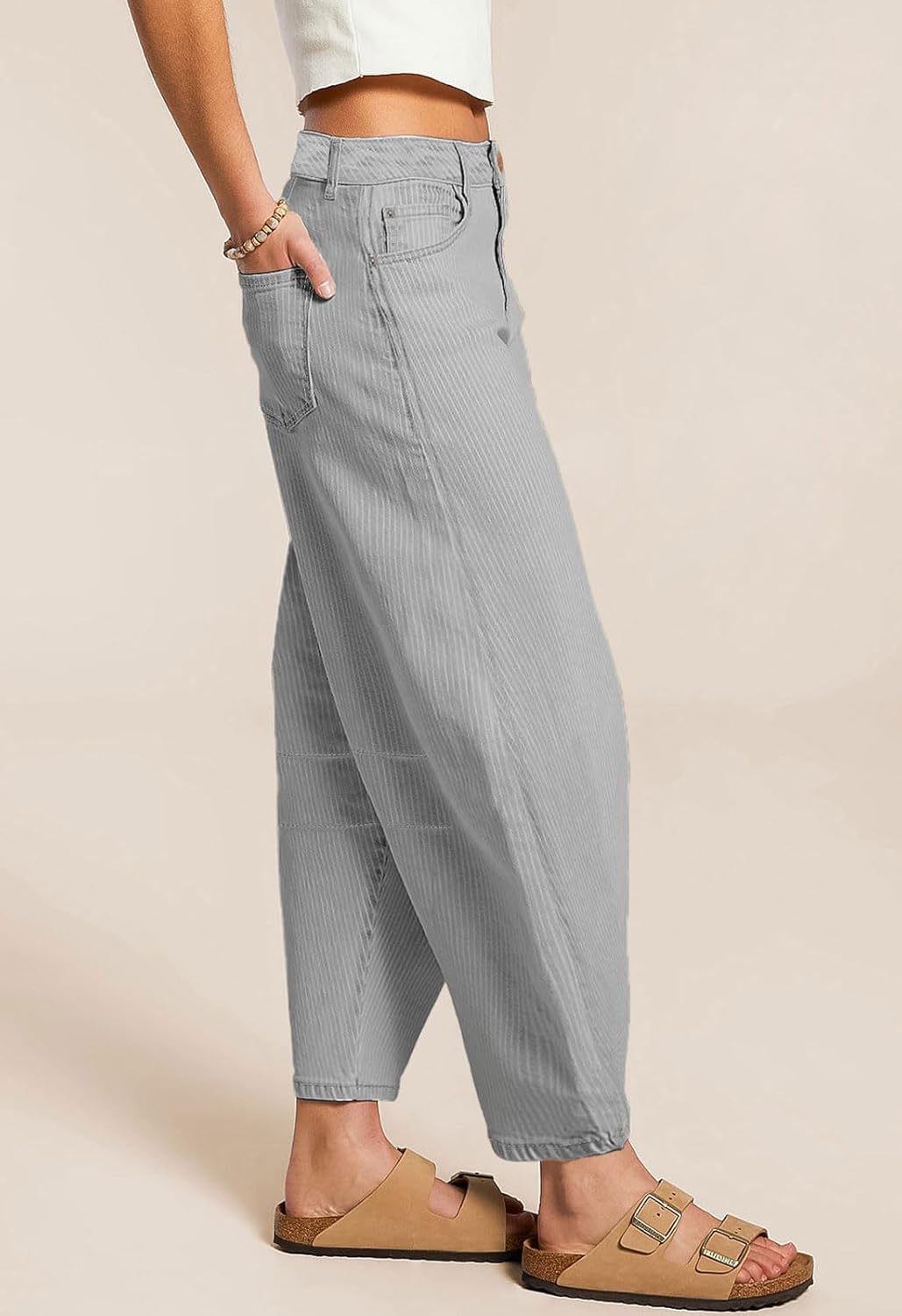 loveimgs Women Casual Striped Denim Pants Y2k Baggy Wide Leg Barrel Jeans Sweatpants Print Boyfriend Balloon Cargo Pants - Image 7