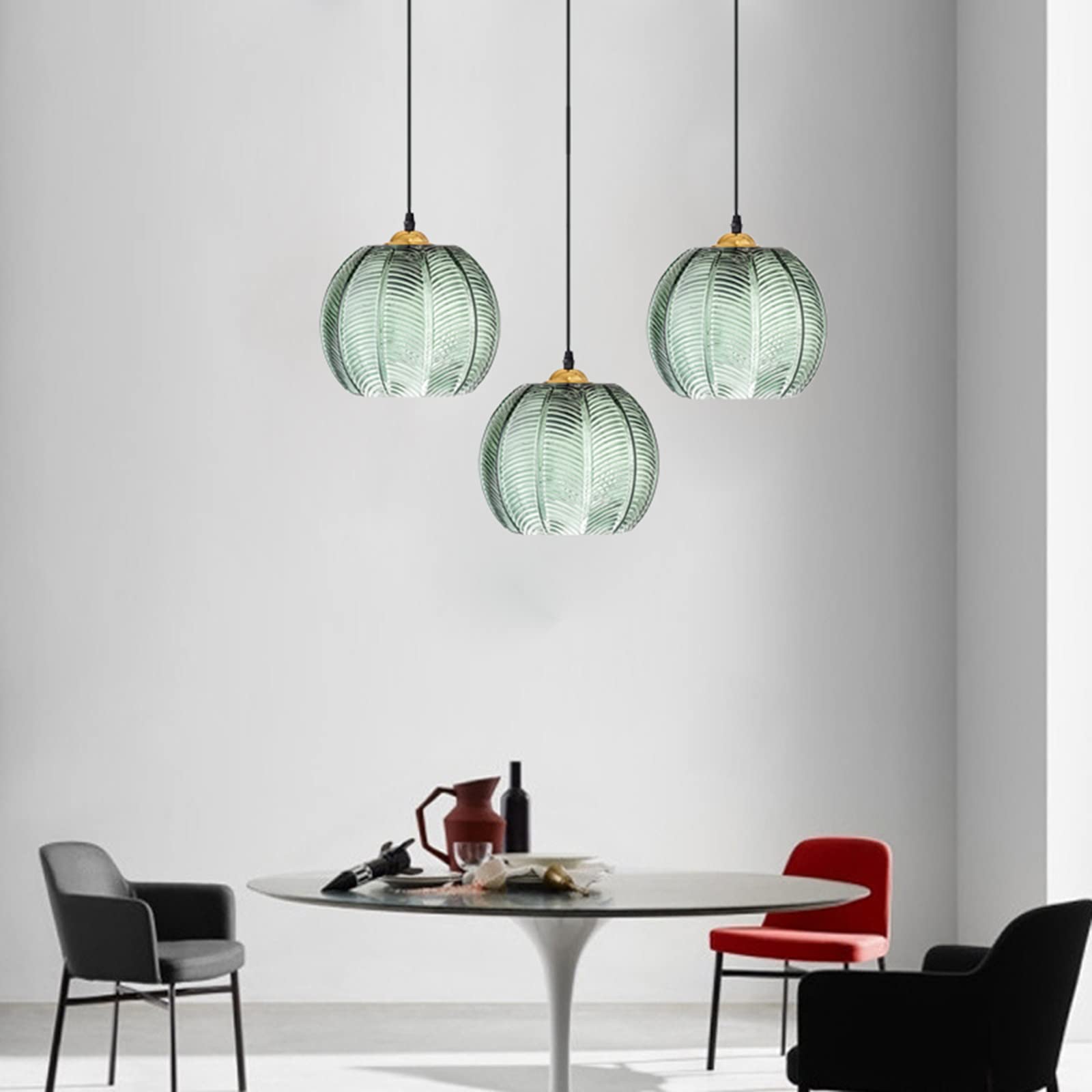 Suspension Vintage en Verre Vert 15cm Lampe Suspendue Boule Luminaire Intérieur pour Salle à Manger Cuisine Îlot Chambre Couloir Bar (Vert, 25cm)