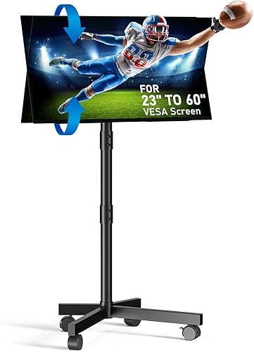 Soporte de TV móvil para televisores de pantalla plana LCD LED OLED de 23 a 60 pulgadas de hasta 88 libras, inclinación y altura ajustable, ruedas