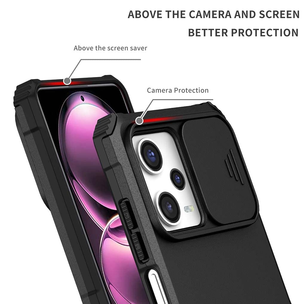 SEAHAI Cover per Xiaomi Redmi Note 12 PRO 5G / Poco X5 PRO 5G, Scorrevole [Protezione Fotocamera] Ultra Sottile Antiurto PC + TPU Silicone Custodia, con Supporto Pieghevole Nascosto, Bianca