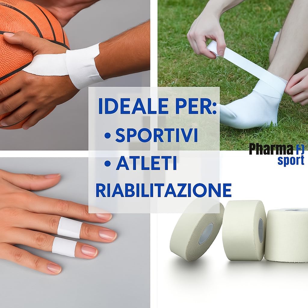 Tape Sportivo Anelastico 3,8 cm x 14 m - Nastro Protettivo Ipoallergenico per Articolazioni e Muscoli, Adesione Forte - Bianco Conf 24 Pezzi