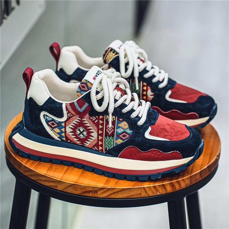 Men's Embroidered Fashion Sneakers, Low top lace-up Casual Shoes, Suitable for All Seasons2