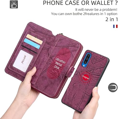 Miniatura 9 de Asuwish Funda de teléfono para Samsung Galaxy A50 A50S A30S con cremallera, funda desmontable con protector de pantalla y soporte de tarjeta de