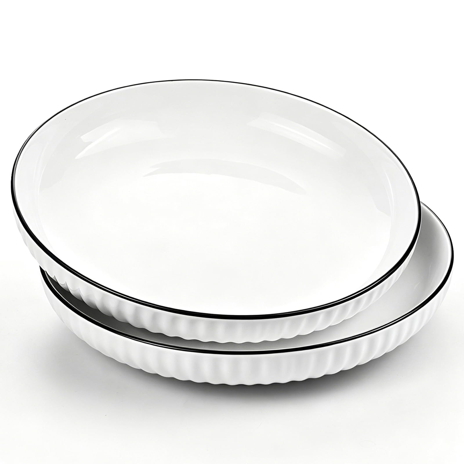 Iceten 8 Inch Pasta Plates Set of 2, Ceramic Dinner Plates, Salad Mixing Bowl,Striped Round Stoneware Dishes, Microwave & Dishwasher Safe