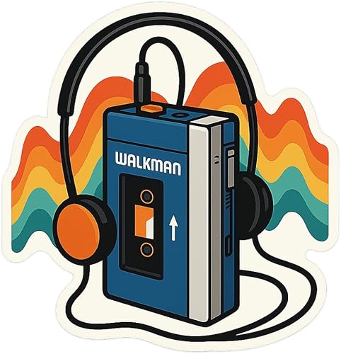Adhesivo de cassette retro Walkman, calcomanía de vinilo para amantes de la música vintage (2.75 x 3 pulgadas)
