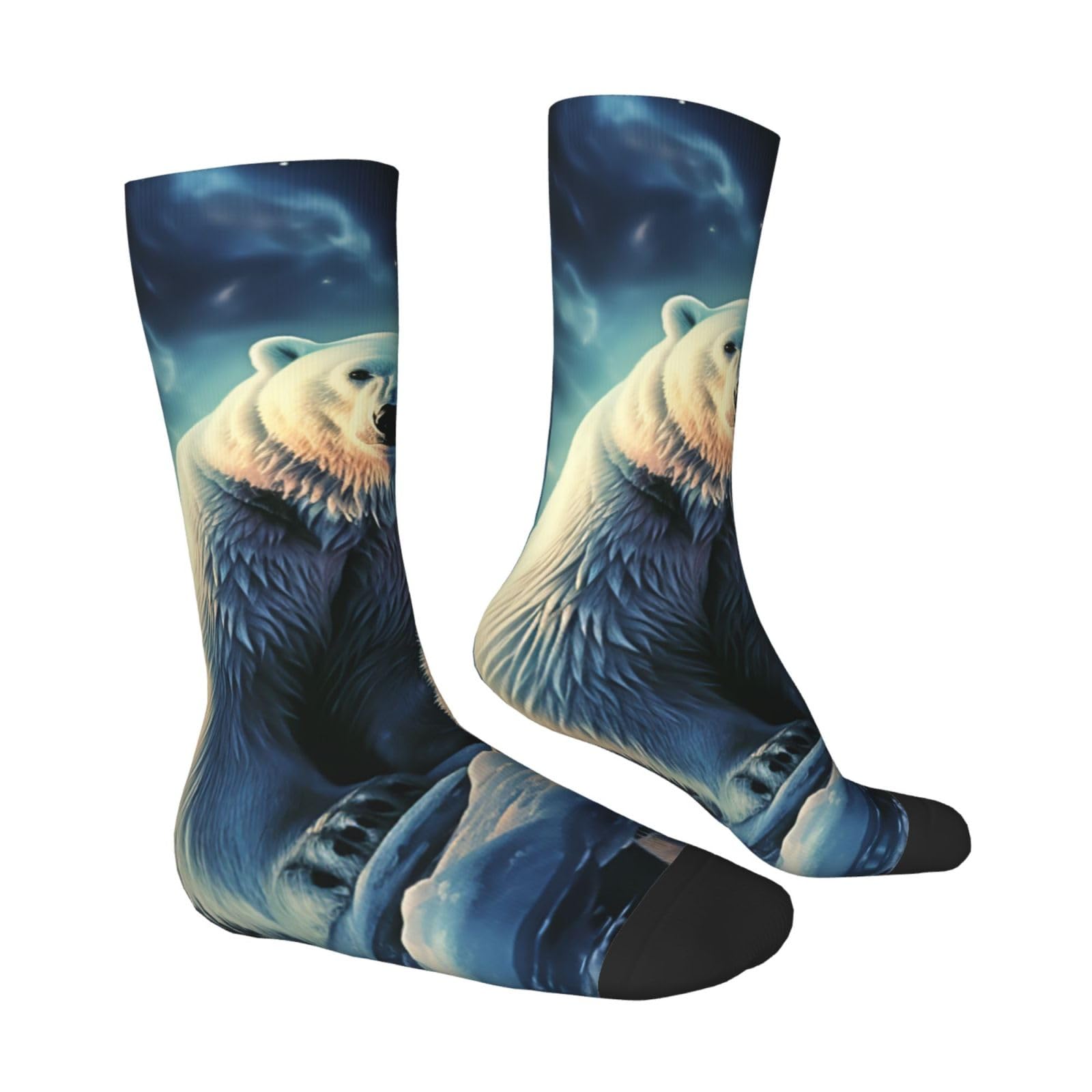 LZQPOEAS Polar Bears Northern Lights Athletic Socks Unisex Cushioned Crew Socks Hiking Running Calf Sock Soft Above Ankle Sock