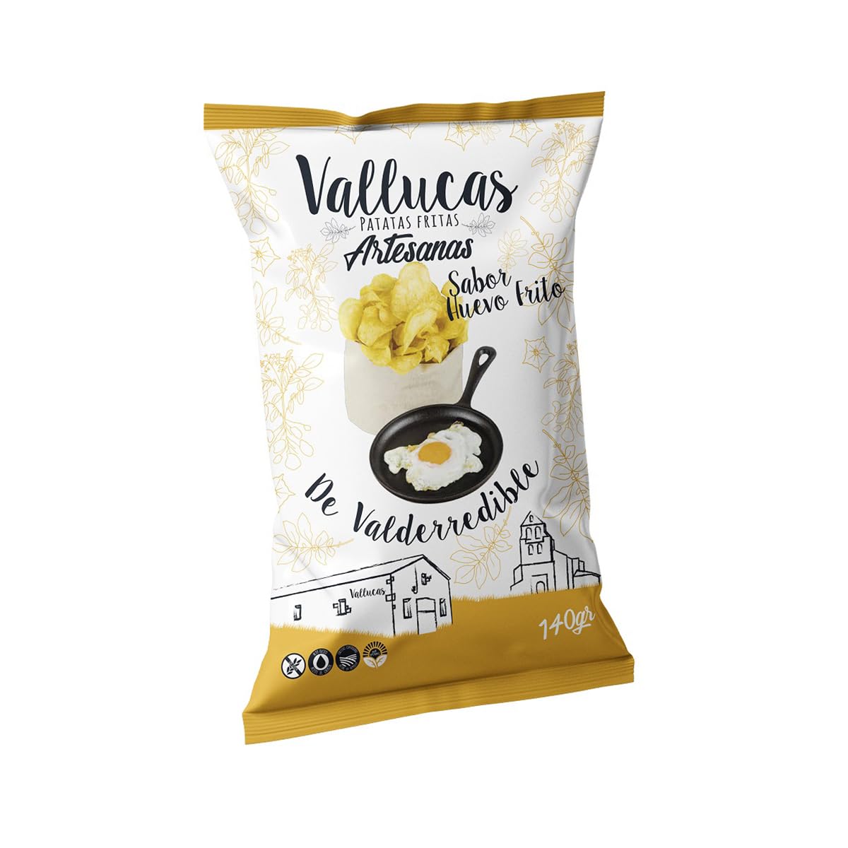 VALLUCAS Patatas Fritas Chip de Valderredible, Sabor Huevo Frito, Sin Gluten, PACK 6 bolsas de 140 g