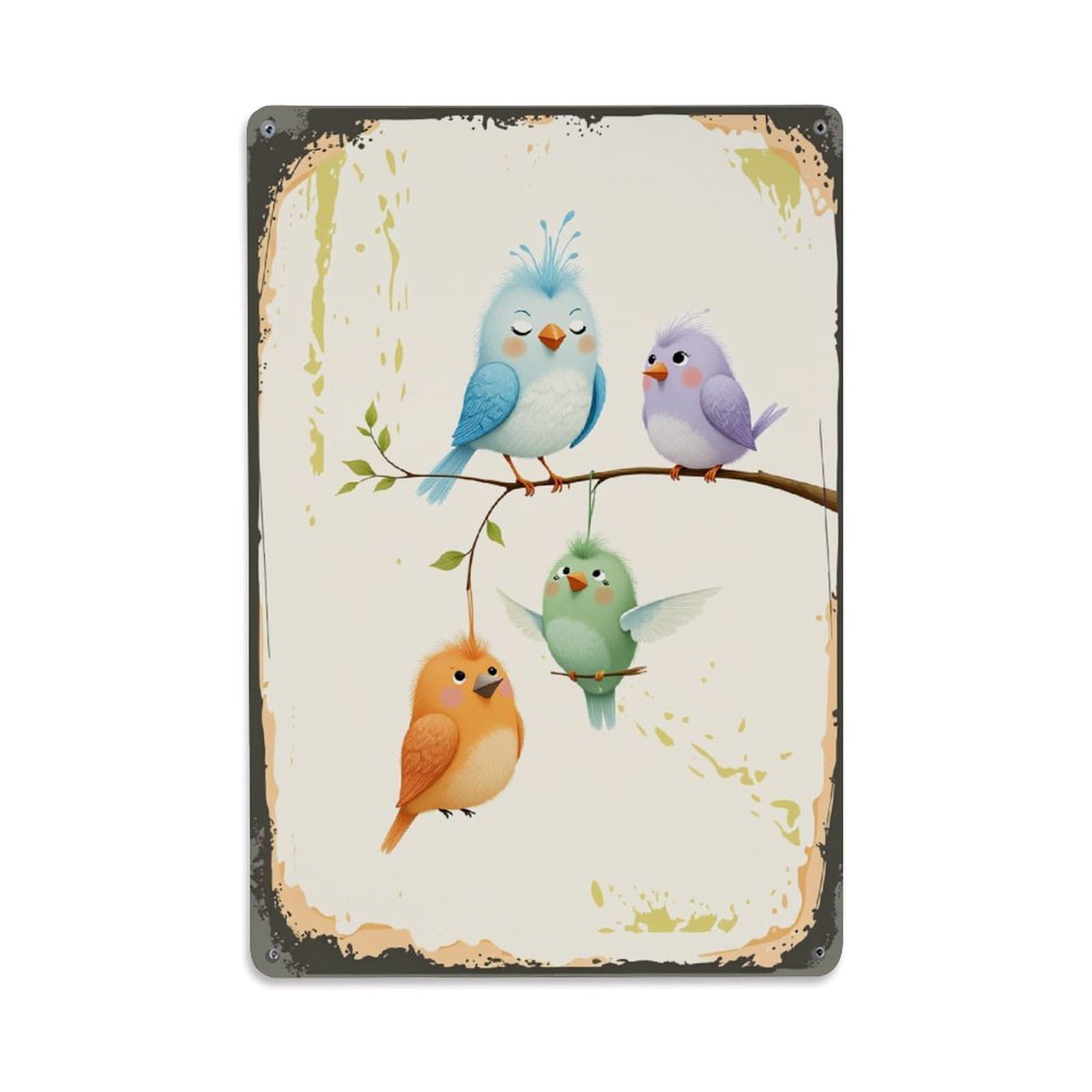 Enderetf Vintage Colorful Birds On Branches Tin Sign Metal Poster, Home Bar Garage Man Cave Cafe Indoor & Outdoor Wall Decoration 8X12inches