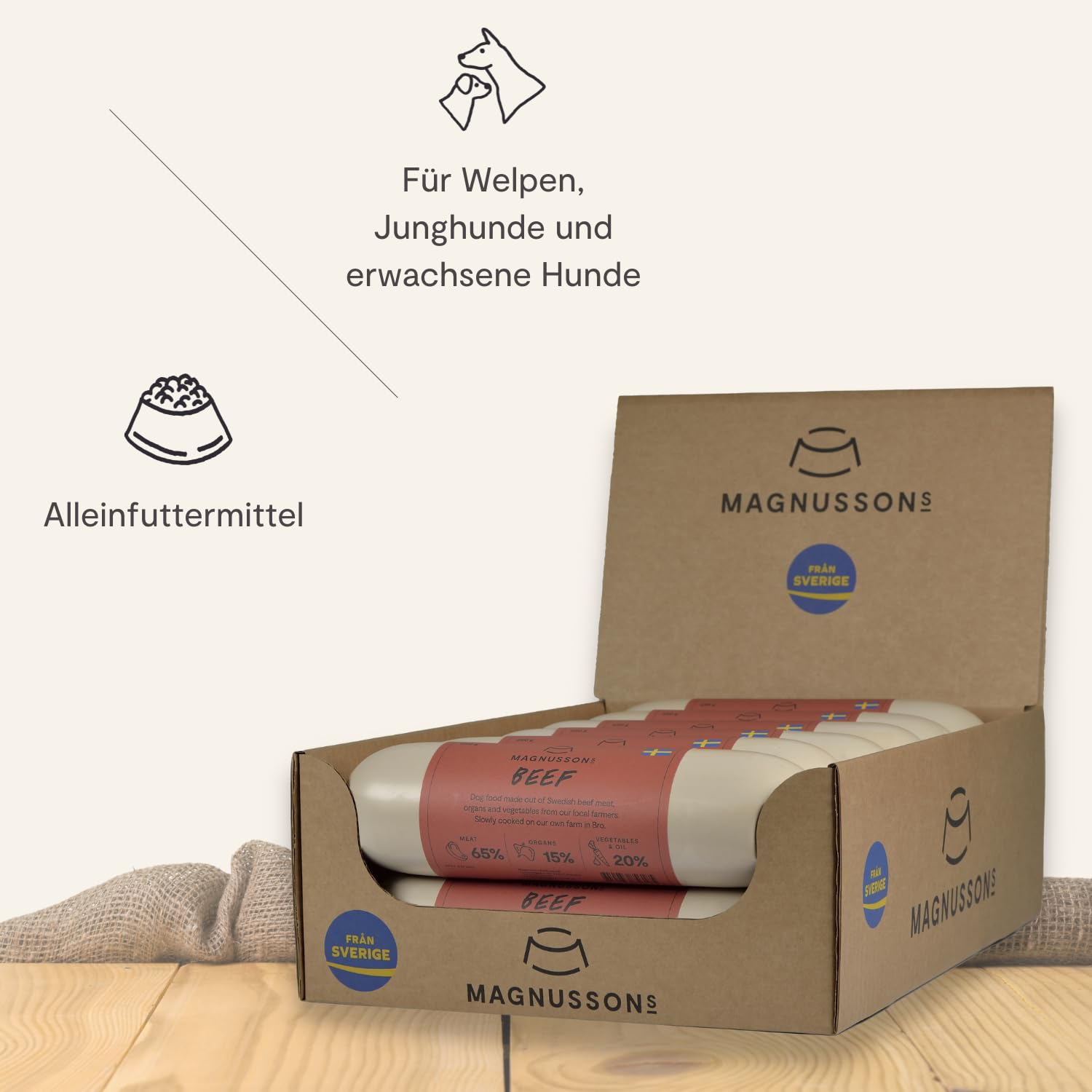 MAGNUSSONS Beef (12 x 650 g) | mokra karma z dodatkową wołowiną | odpowiednia dla szczeniaków, młodych psów i dorosłych psów wszystkich ras | mieszanka paszowa pełnoporcjowa | gotowana na parze