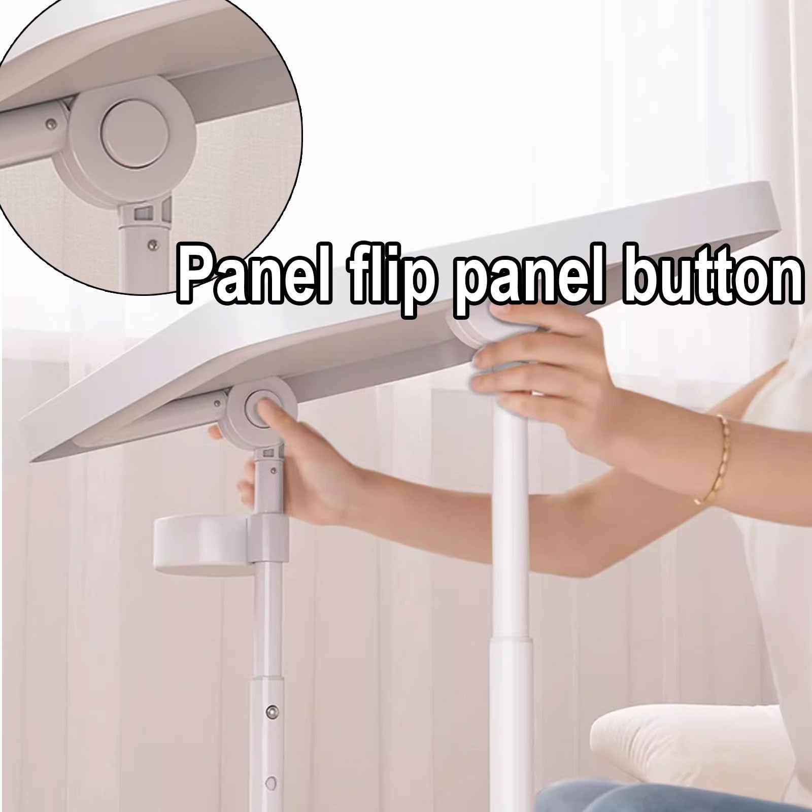Mesa Portatil Ordenador con Ruedas Mesa Inclinable Material del Marco De Metal Mesa Auxiliar Forma C Mesa Alta Lateral Ayuda Mayores Cama Y Silla De Ruedas(White)