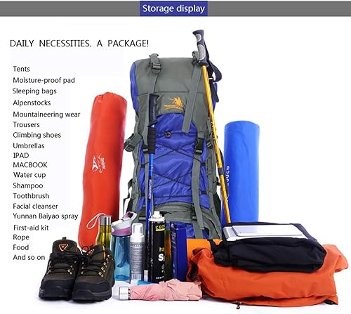 Miniatura 9 de Bseash Mochila de camping de senderismo con marco interno de 60 litros con cubierta para lluvia, mochila de viaje deportiva al aire libre para
