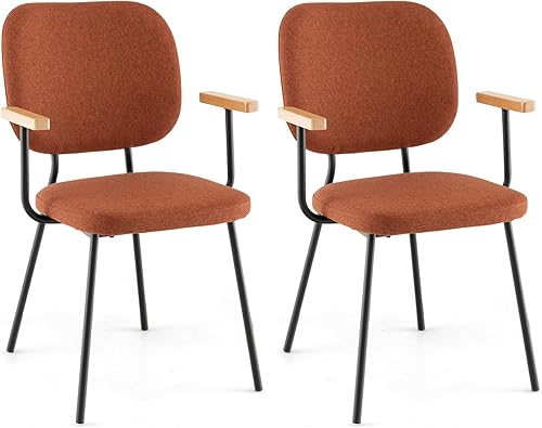Giantex Juego de 2 sillas de comedor de tela moderna, sillones acolchados con tela de lino, patas de metal resistentes, respaldo curvo, carga de