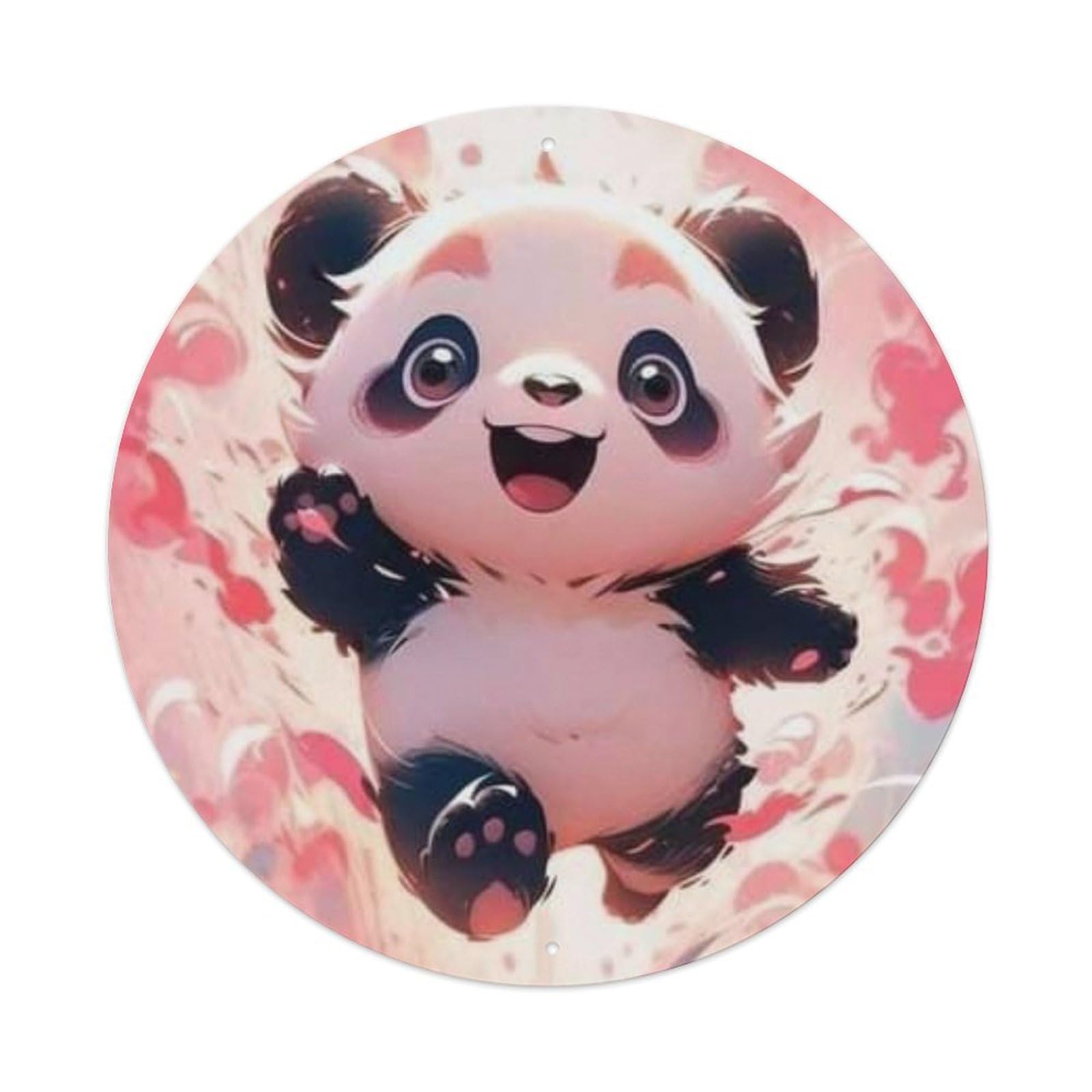 Animals Artwork Happy Little Panda Vintage Metal Tin Sign Plaque Wall Decor for Cafe, Club Bar, Office, Garden Metal Poster 8x8Inch