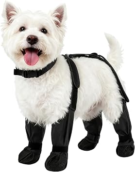 Anti-Slip & Fall Dog Suspender Boots, Waterproof Adjustable Dog Shoes for Small Dogs, Dog Rain Boots Pet Paw Protector Recovery Booties for Outdoor Walking Rainy Snow Hiking, Black S