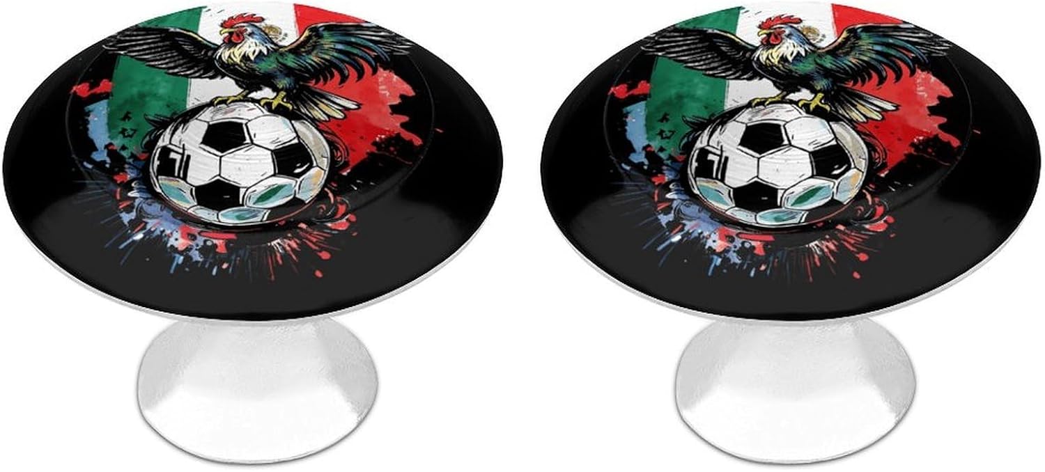 Mexican Rooster Soccer Football Round Dresser Drawer Knobs Stainless Steel Cabinet Handles Pulls for Furniture Wardrobe