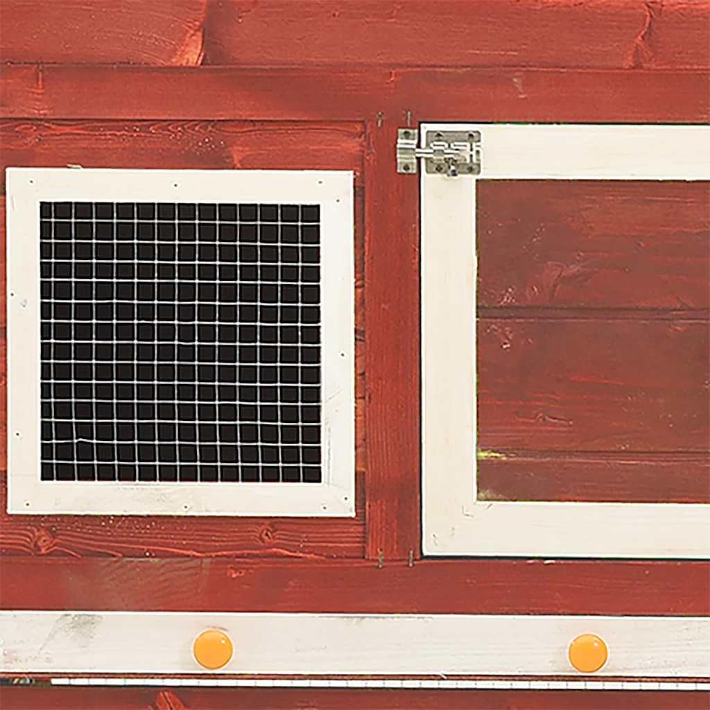 Conejera roja y blanca de madera maciza de abeto 140 x 63 x 120 cm con rampa, 2 niveles, rueda libre para jardín, apartamento, balcón, caño y refugio seguro