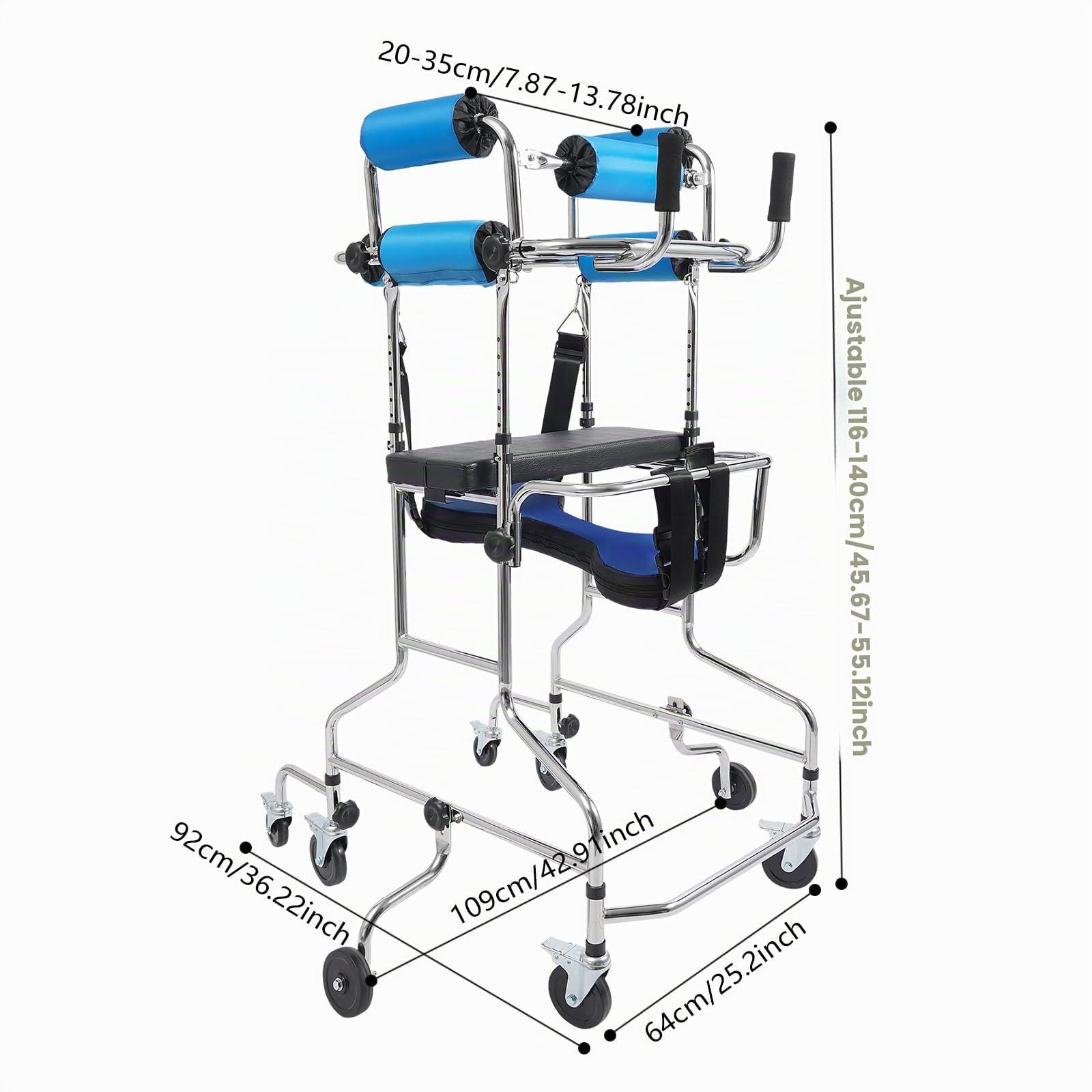 Andador para adultos con 8 ruedas y frenos, andador de pie regulable en altura y ancho ajustable, con soporte de infusión, hasta 100 kg, para casa y hospital