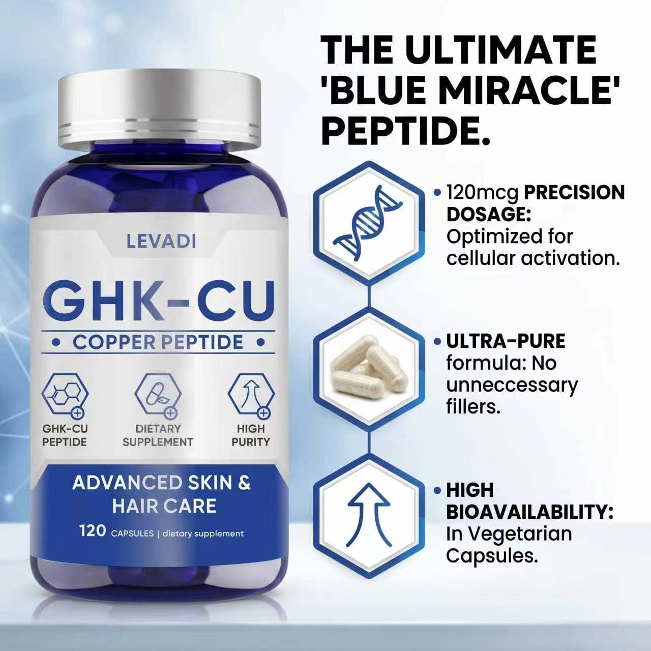 high dose ghk cu LEVADI GHK-Cu Copper Peptide Supplement, 120 Vegan Capsules bpc-157 shoulder injury dosage Gluta One Skin Brightening Serum Packaging:1 L Pump Bottle