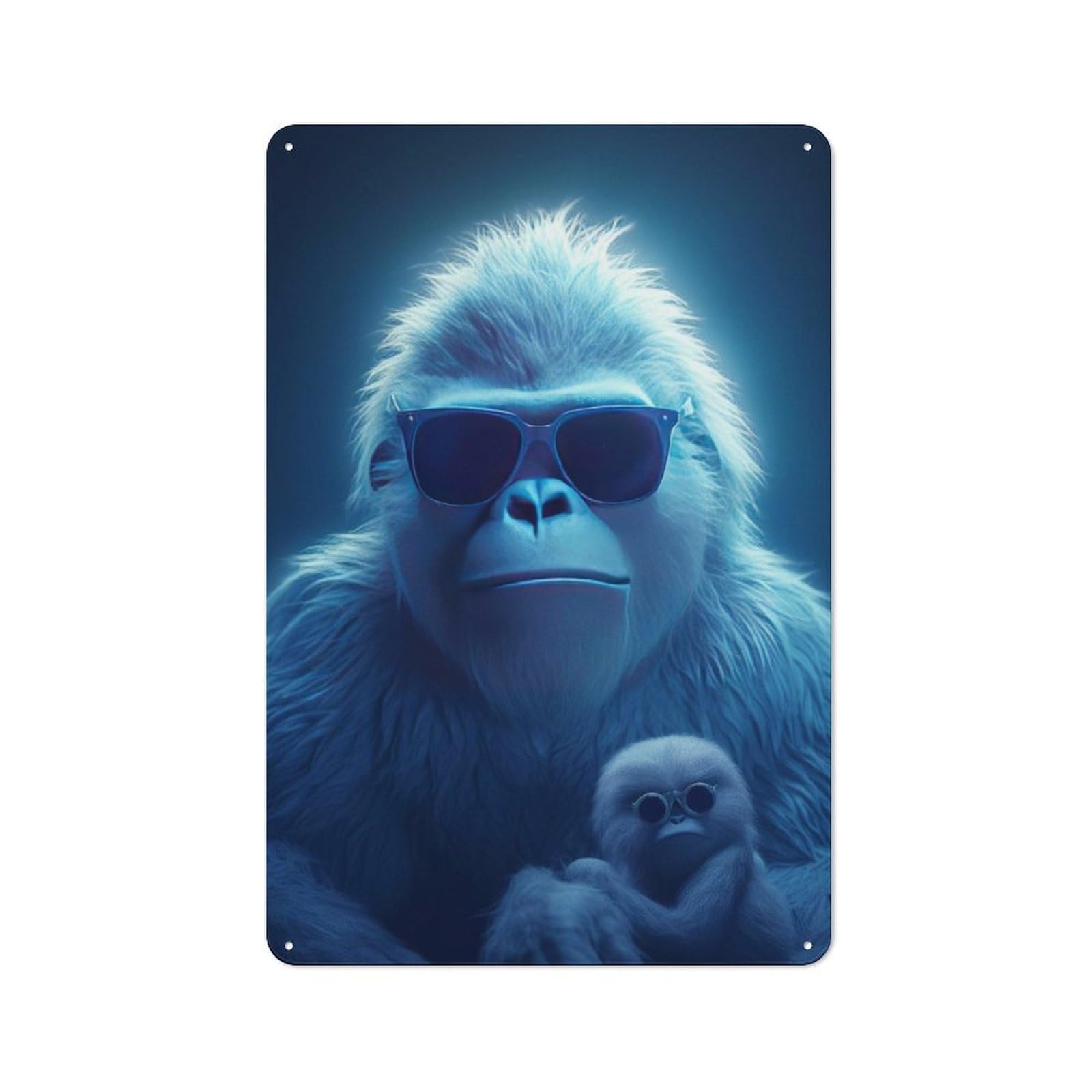 Junmoney Cool Blue Funny Apes Tin Wall Plaque 30X20cm With For Garage Or Workshop, For An Autumn Wall Display In Garage And Workshop