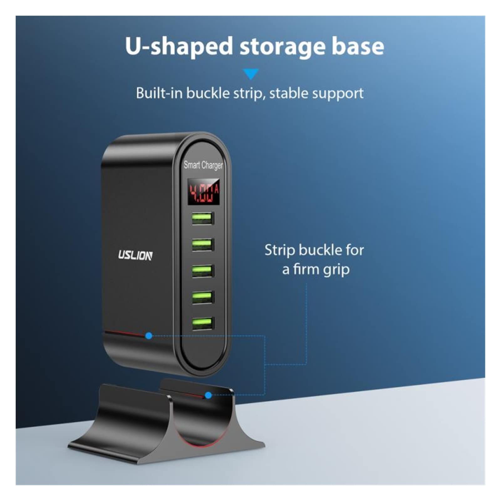 Caricatore USB, 5 Porte con Display a LED Stazione di Ricarica Multi for Caricabatterie da Tavolo for Telefono Universale Caricabatterie Sicuro(White)