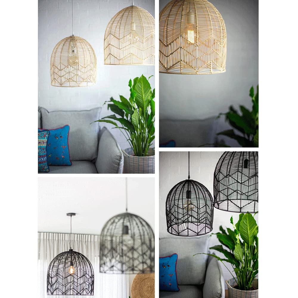 Czarna Lampa Wisząca W Kształcie Cylindra Romantyczna Lampa Wisząca Z Czeskiego Rattanu Rustykalna Tkana Lampa Wisząca Oprawa Sufitowa Do Salonu Sypialnia Restauracja Kawiarnia Bar Jadalnia