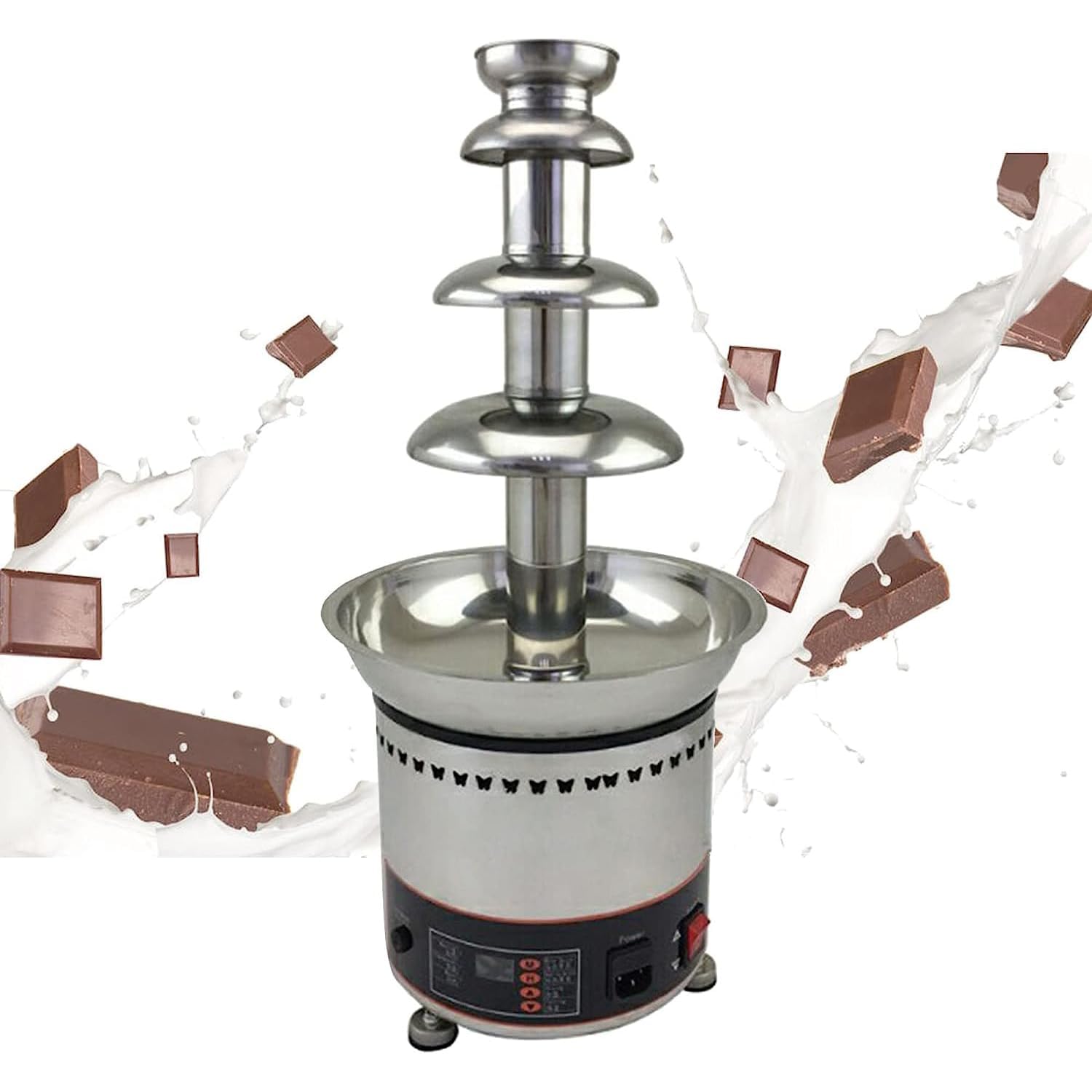 MYUYEE Chocolate Fondue Fountain - Commercial Stainless Steel Machine With Temperature Control For Bbq Sauce, Nacho Cheese, And More (4Tier)
