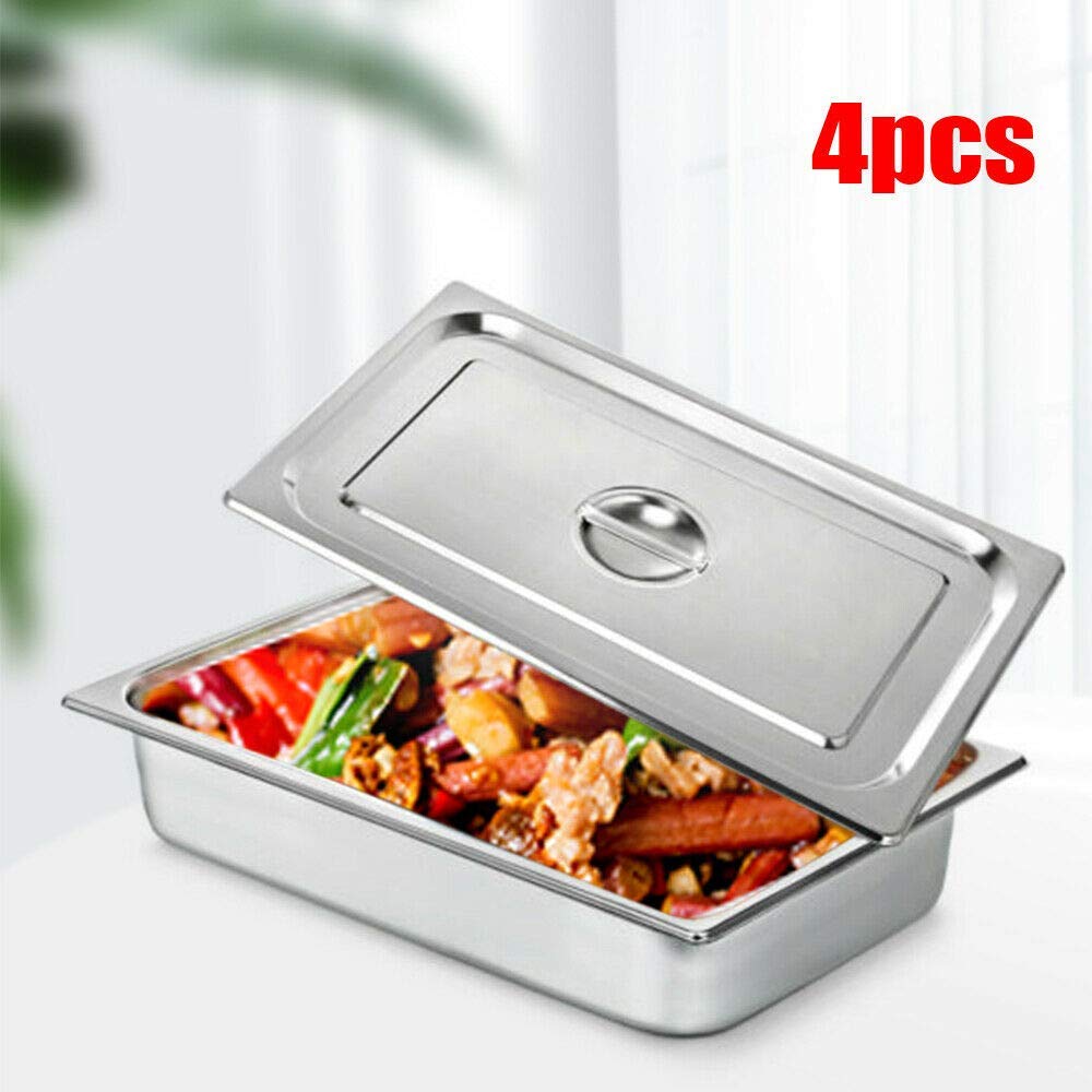Juego de 4 recipientes para Alimentos frotadores de Acero Inoxidable con Tapa, Platos antiadherentes, 20 x 12 x 4, recipientes para Calentar, Recipiente para Alimentos para Mesa de
