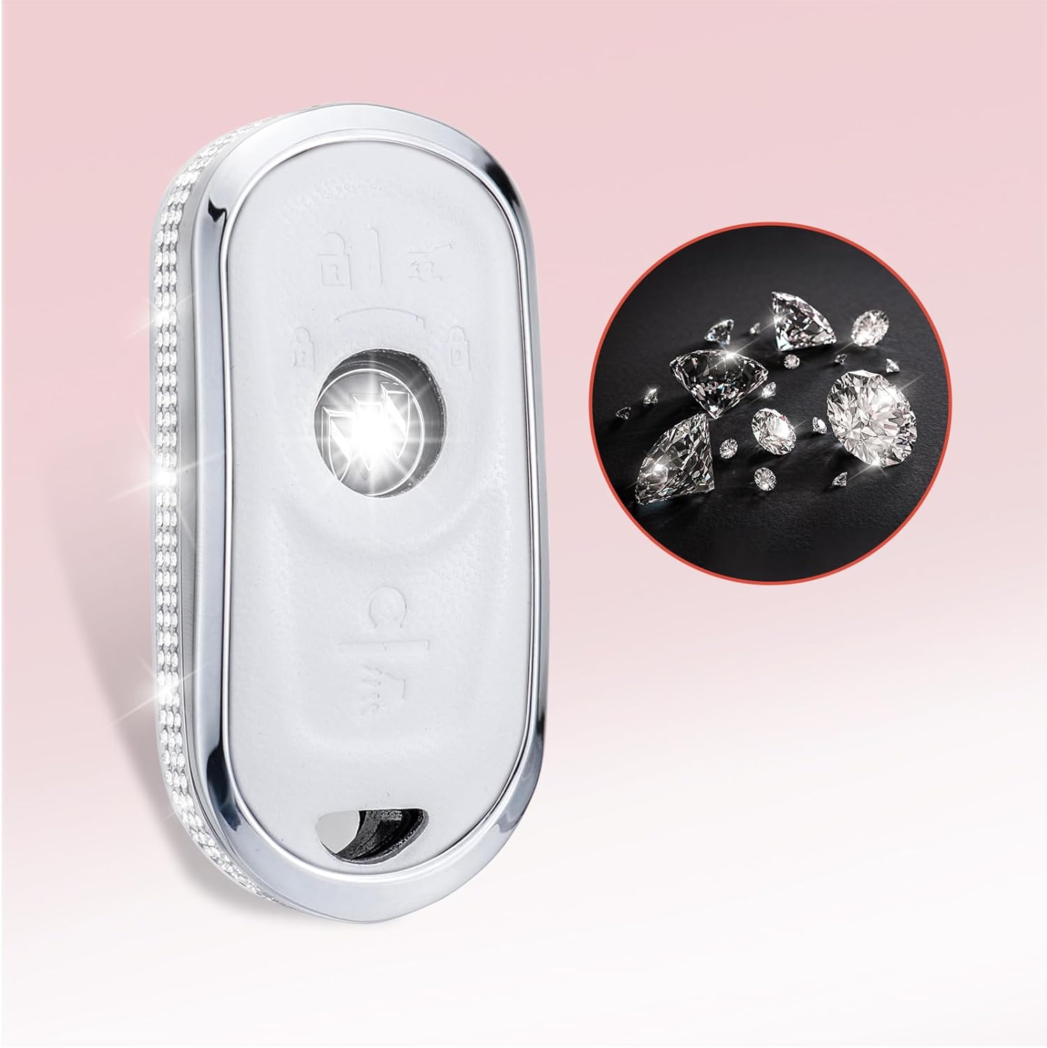 Compatible with Buick Key Fob Cover with Keychain Genuine Leather Crystal Key Protector