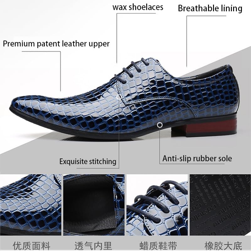 Mens Pointed Toe Lace Up Dress Oxford Shoes Fashion Western Patent Leather Animal Printed Slip On Wedding Formal Business Derby Loafer4