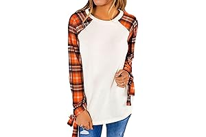 Women's Casual Raglan Tie Sleeve Plaid Print T Shirt Tops