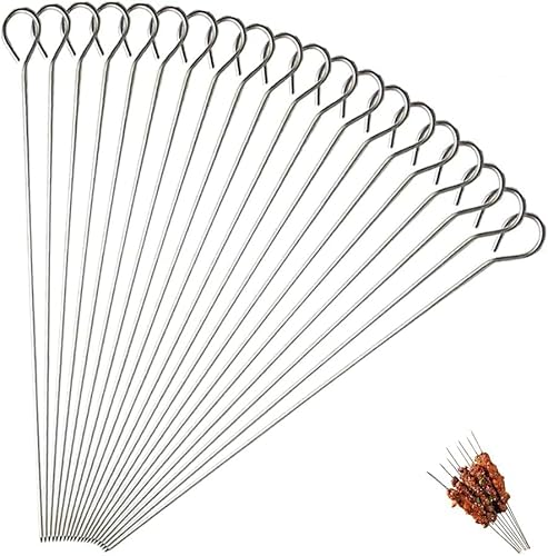30 brochetas de metal para barbacoa, acero inoxidable de 20 cm, pinchos de grado alimenticio, para parrilla, adecuados para carne, alimentos para barbacoa, pinchos reutilizables para freidora de aire